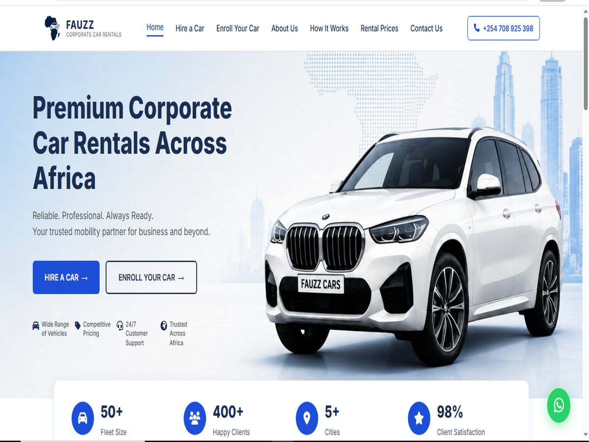 Fauzz Corporate Car Rentals website